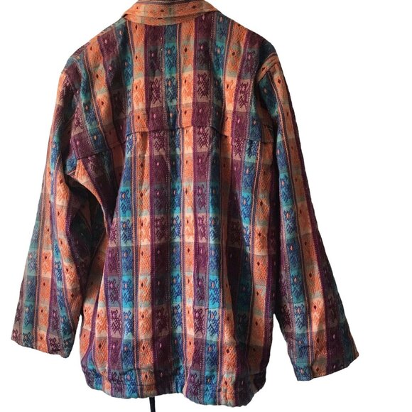 Handmade Nepal Jacket L Zip Cotton Shacket Multicolor Stripe Pockets Drawstring - Picture 2 of 5